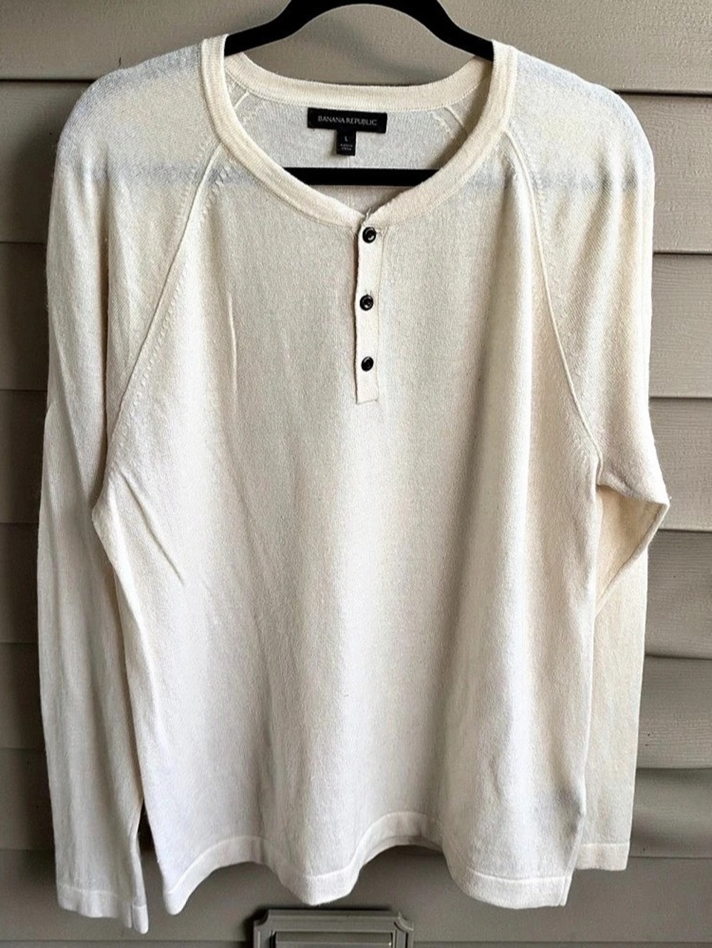 Banana Republic Cashmere Wool Long Sleeve Henley Sweater Sz L Ivory Soft Money